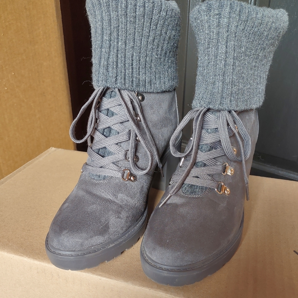 Gray booties, lace up with cuff. JustFab sz. 8.5